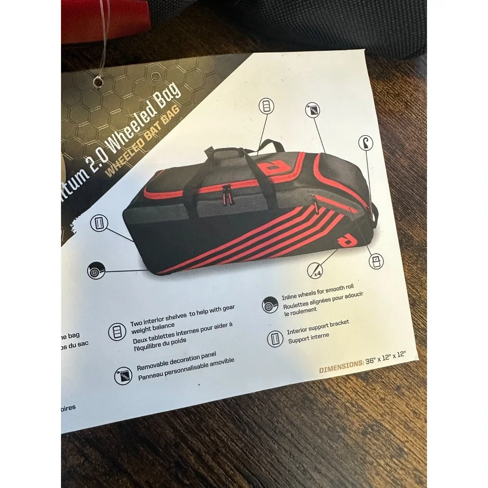 New DEMARINI Momentum 2.0 Wheeled Baseball Softball Equipment Bat Bag Black Red